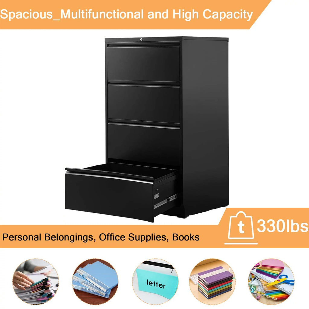4 Drawer Black File Cabinet with Lock C2101