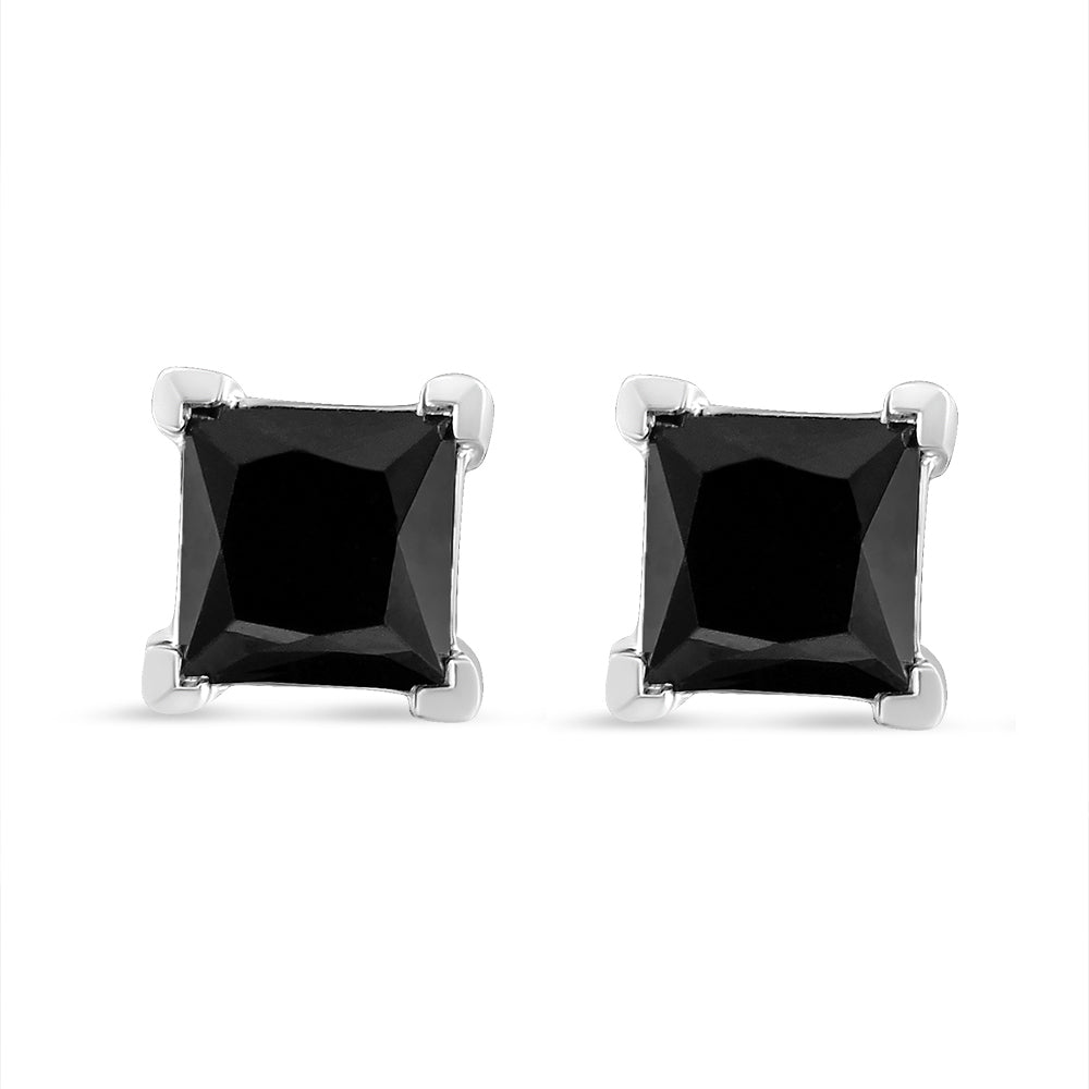 14K White Gold 2.00 Cttw Princess-Cut Black Diamond Stud Earrings with Screw Backs J72936
