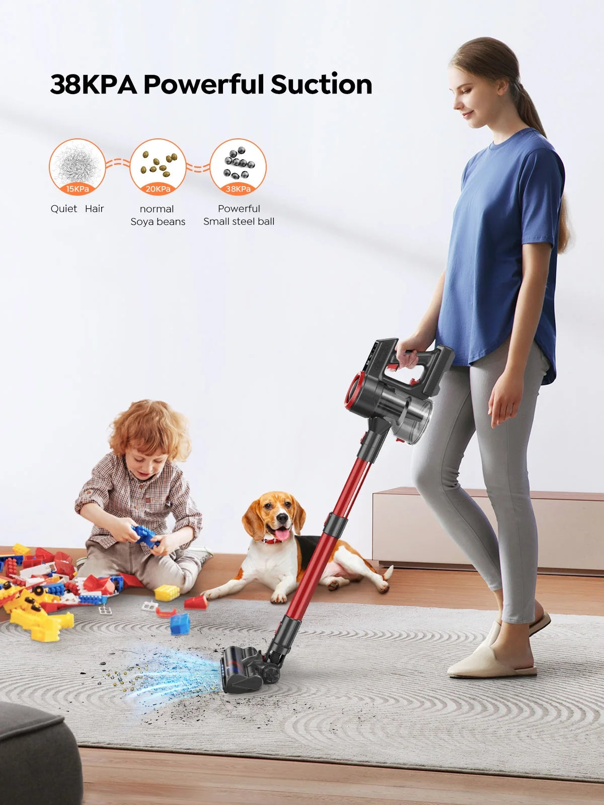 Cordless Stick Vacuum Cleaner 450W 38Kpa Detachable Battery X6882