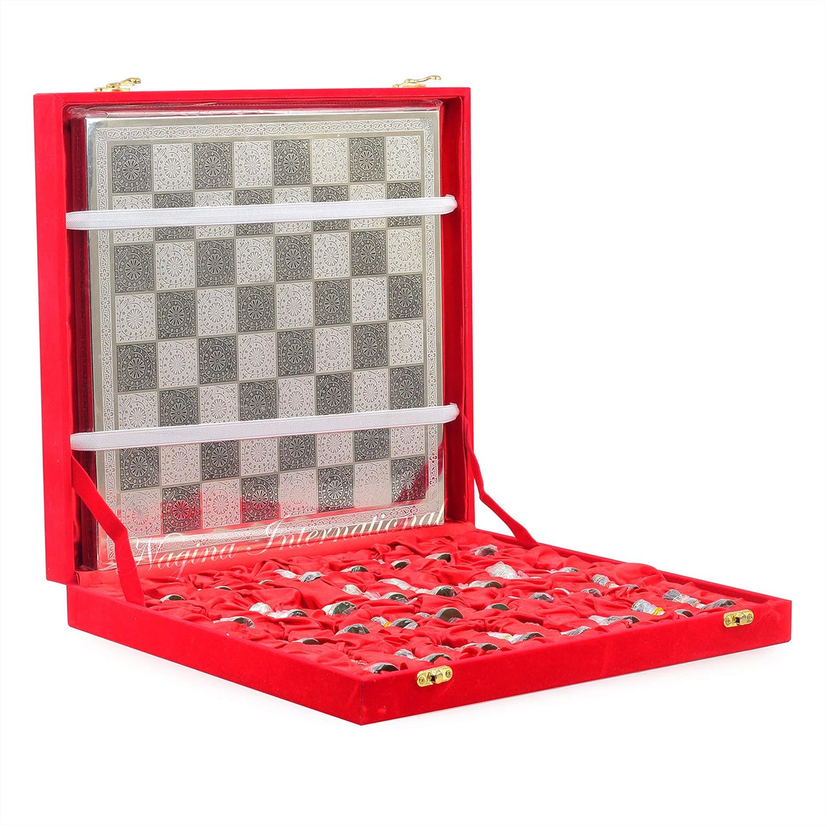 Solid Brass Black Chess Set with Red Velvet Storage Case E75503