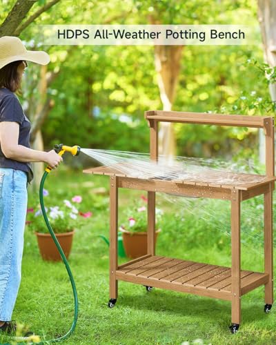 Outdoor Potting Bench with Sliding Tabletop, 4 Wheels, Removable Sink I986133