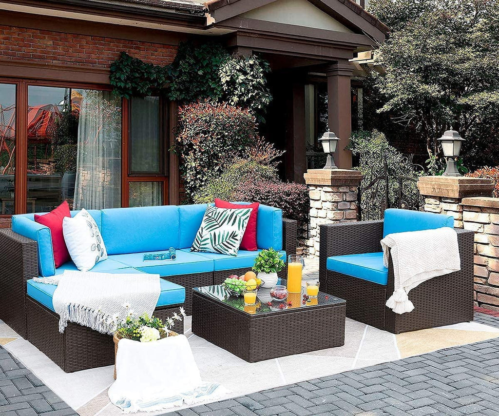 6 Pieces Patio Furniture Set with Cushion and Table E197