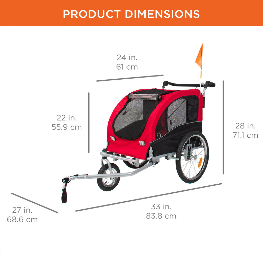 2-in-1 Dog Bike Trailer Pet Stroller Bicycle Carrier D2927