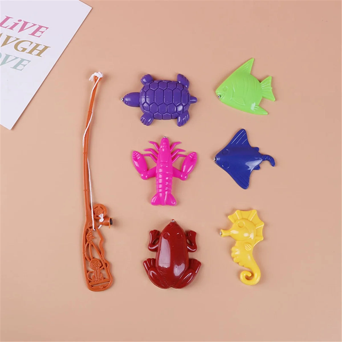 7Pcs Magnetic Fishing Toys Set with Fishing Rod D420445