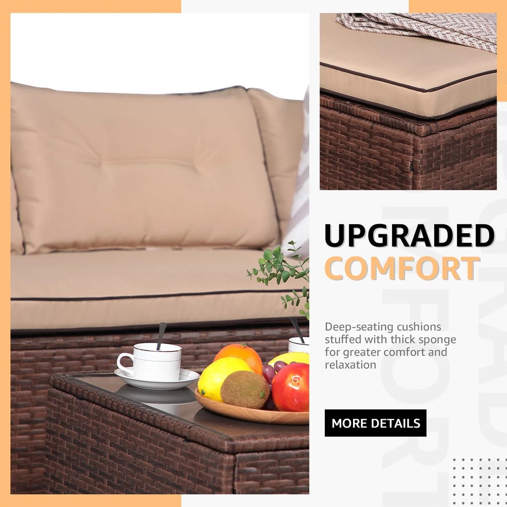 5-Piece Grey Rattan Outdoor Sectional Sofa Set with Glass Coffee Table Q946704