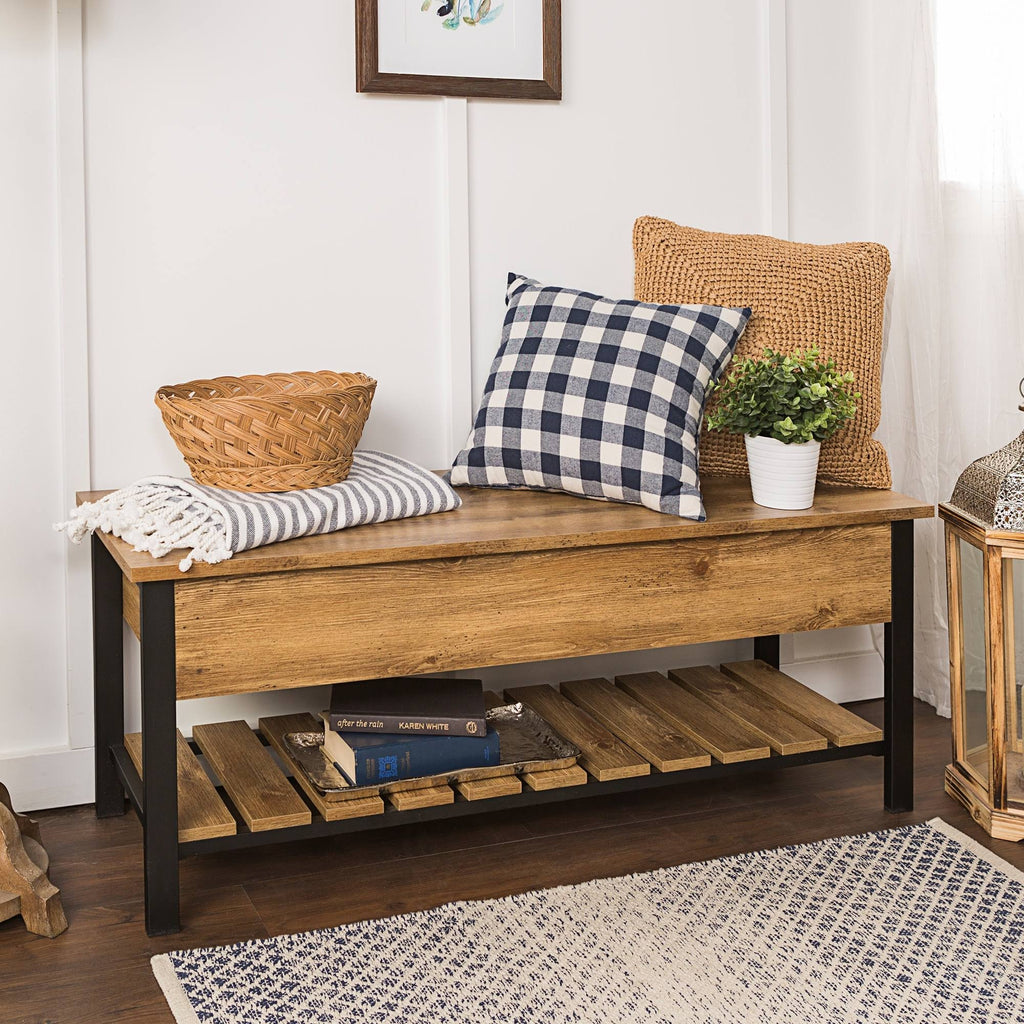 Dark Walnut Lift-Top Storage Bench I984