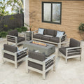 Light Gray and Gray 7 Seater Aluminum Chat Set with Fire Pit Q525787