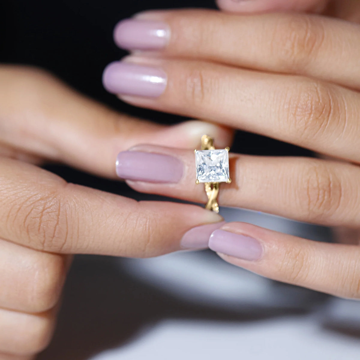 10K Yellow Gold Princess Cut Moissanite Engagement Ring G43458