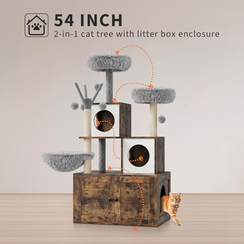 Oak Brown Cat Tree with Litter Box Enclosure Q55076