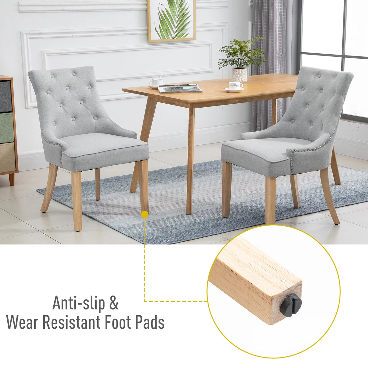 Light Grey Fabric Dining Chairs Set of 2 V170343