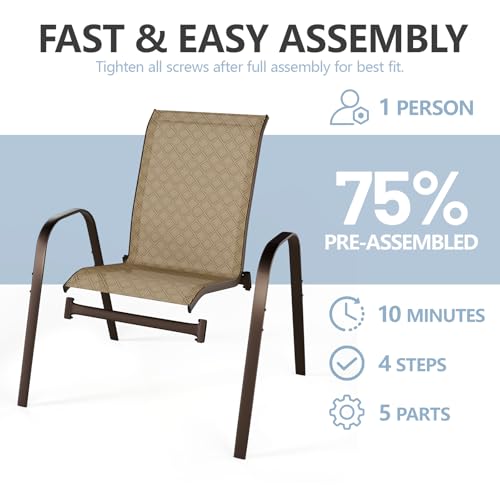 Beige Set of 4 Stackable Patio Dining Chairs with Metal Frame M9257
