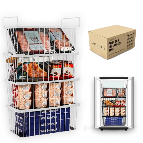 4 Pack Stackable Freezer Organizer Bins with Side Handles E391050