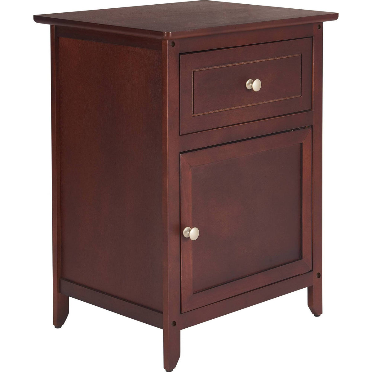 Walnut Side Table with Drawer and Storage Cabinet S182369