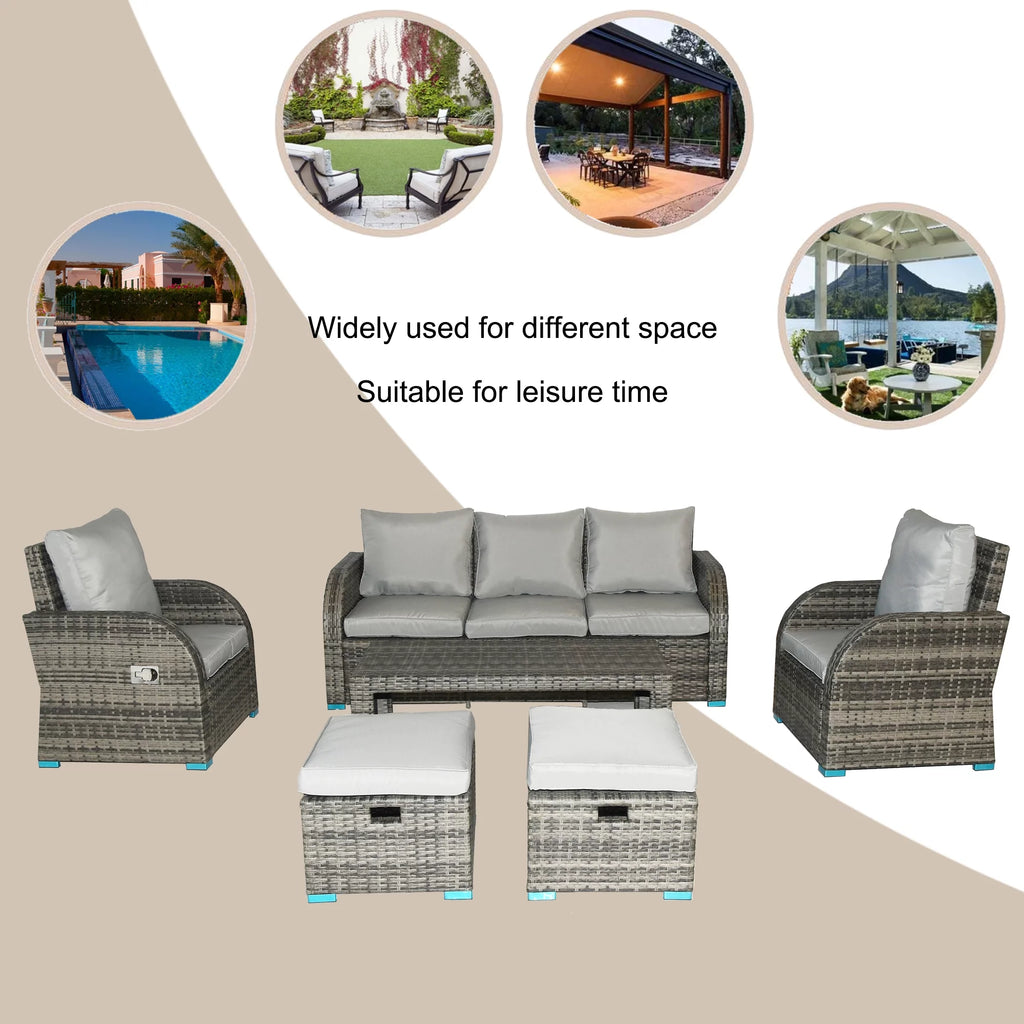 6 Piece Rattan Outdoor Sectional Seating Group with Cushions H40141