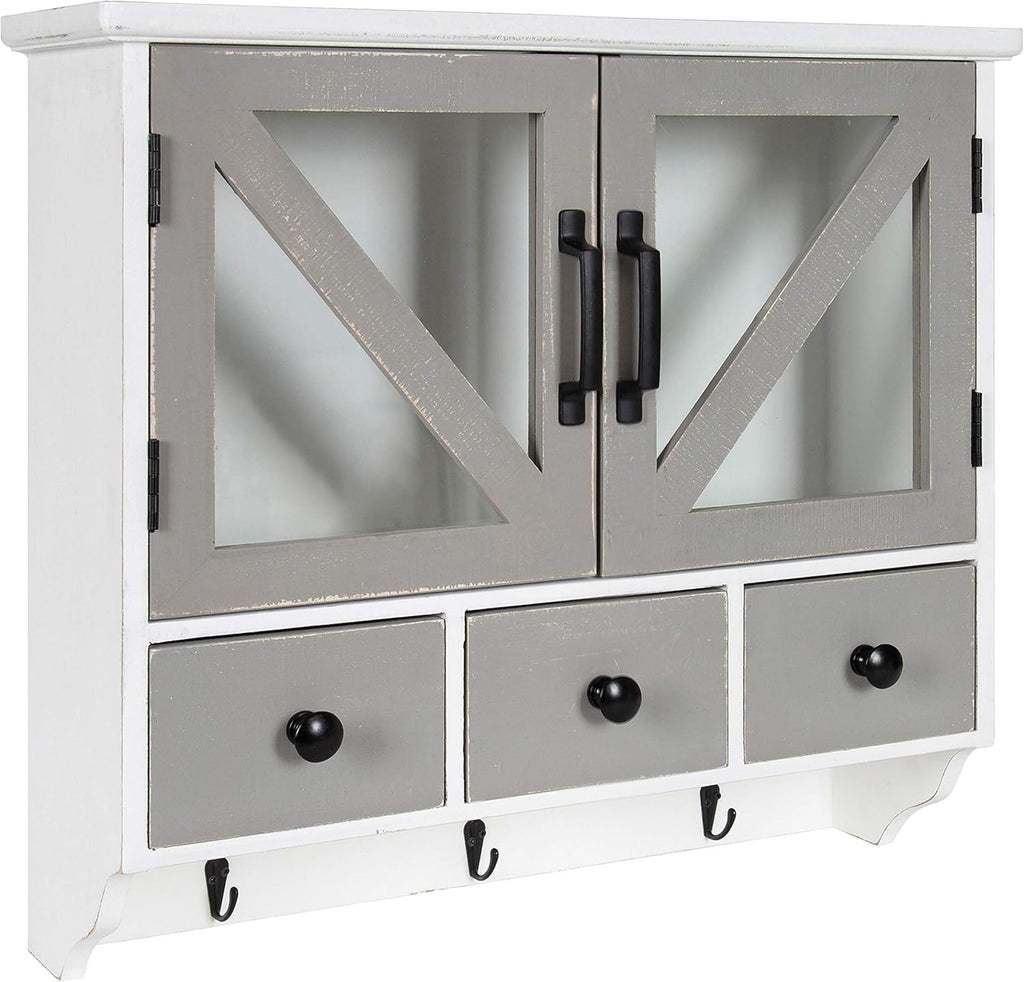 Rustic Wood Wall Cabinet with Magnetic Doors and Three Drawers A481844