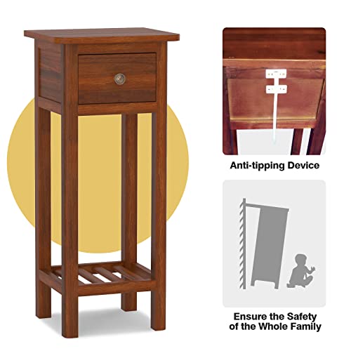 White Narrow End Table with Drawer & Shelf K241
