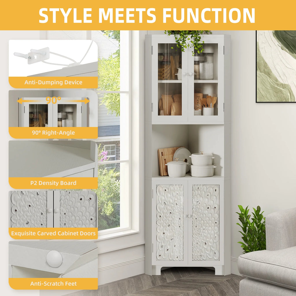 White 4 Door Tall Corner Storage Cabinet E400764