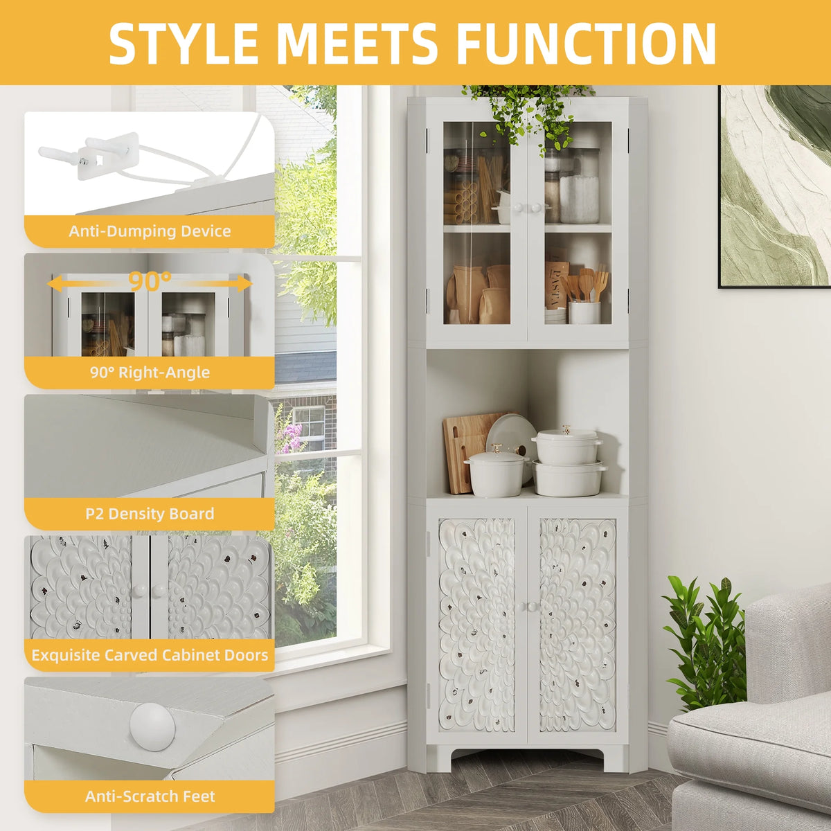 White 4 Door Tall Corner Storage Cabinet E400764