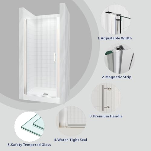 Chrome Semi Frameless Pivot Swing Shower Door, 32 in.W X 72 in.H, Clear Glass L80337