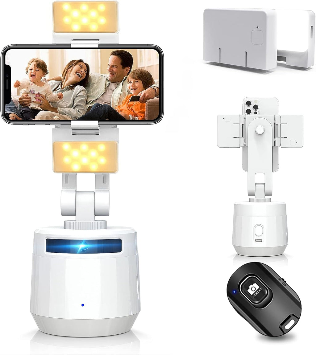 Smart Auto Face Tracking Phone Holder with Remote, 360 Rotation Tripod with Fill Light, Pack of 2 U7361