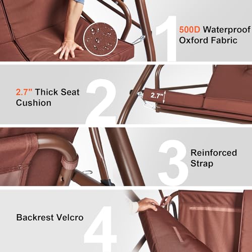 3-Seat Converting Canopy Patio Swing Chair with Cushion G74651