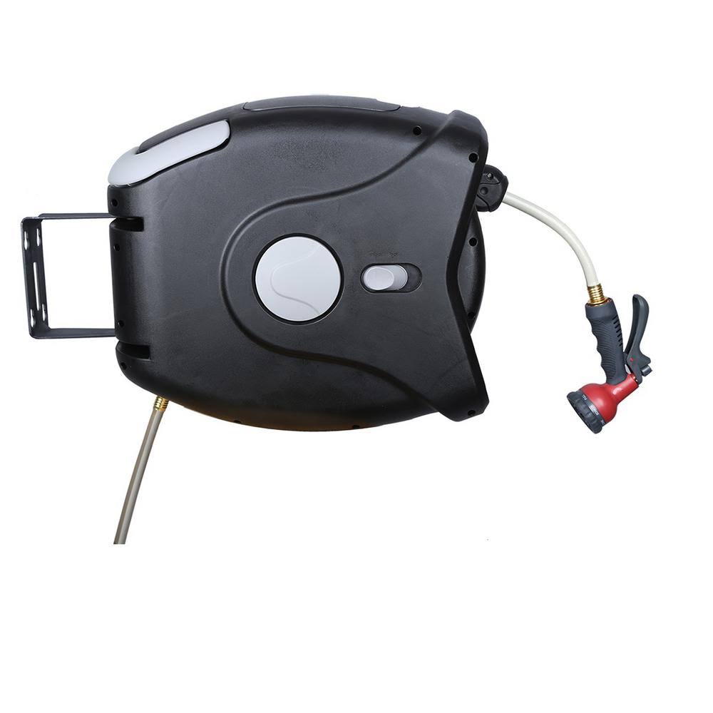 Retractable Wall Mounted Hose Reel with Automatic Rewind, 50ft, Black K48867
