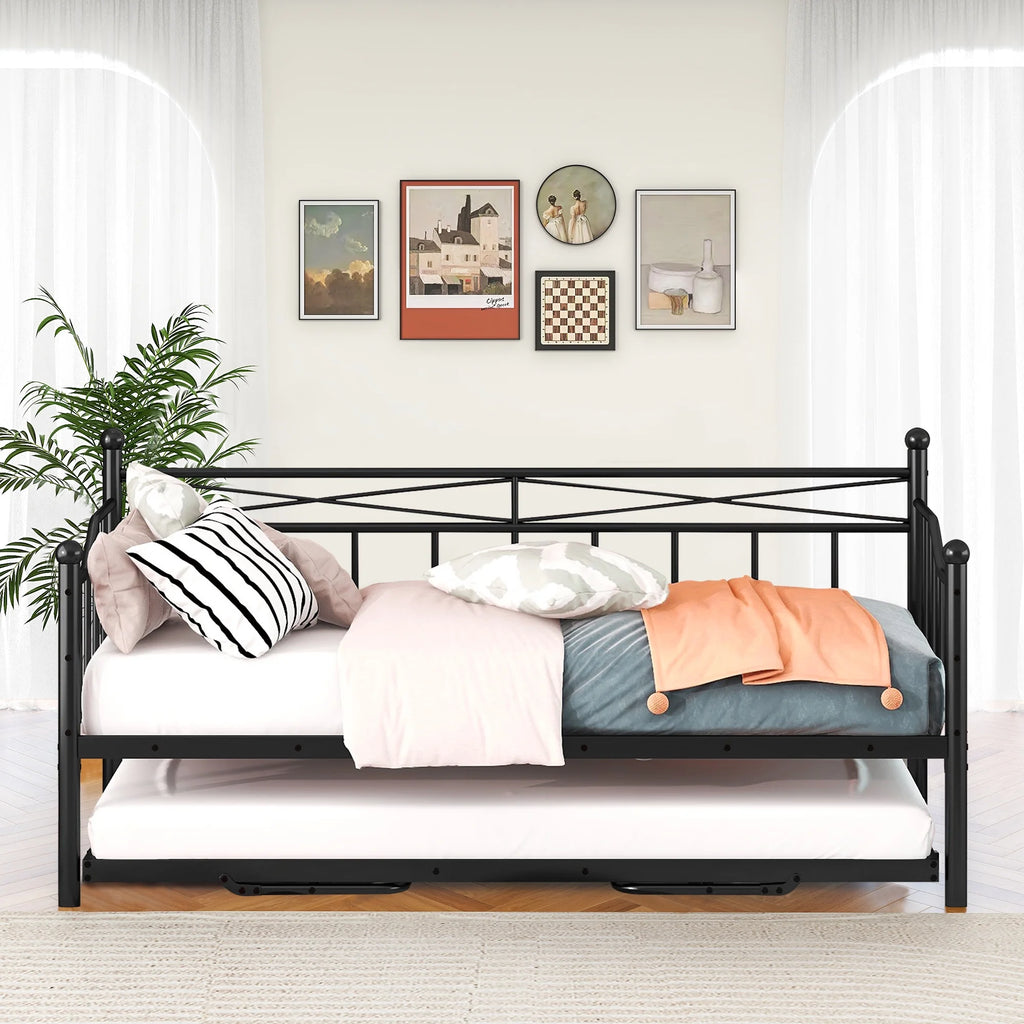 Black Twin Size Metal Daybed with Trundle J351377