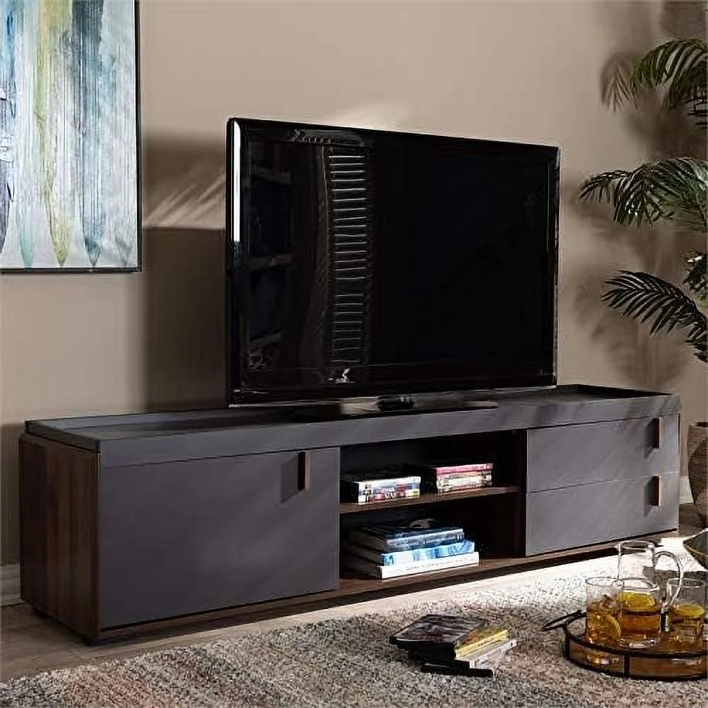 Gray and Walnut Wood TV Stand B5893