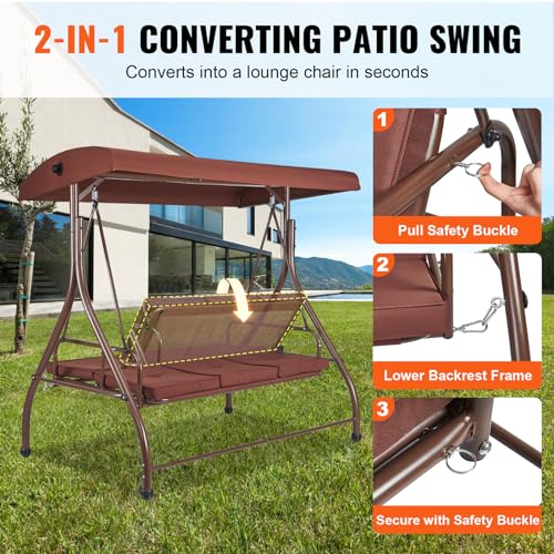 3-Seat Converting Canopy Patio Swing Chair with Cushion G74651