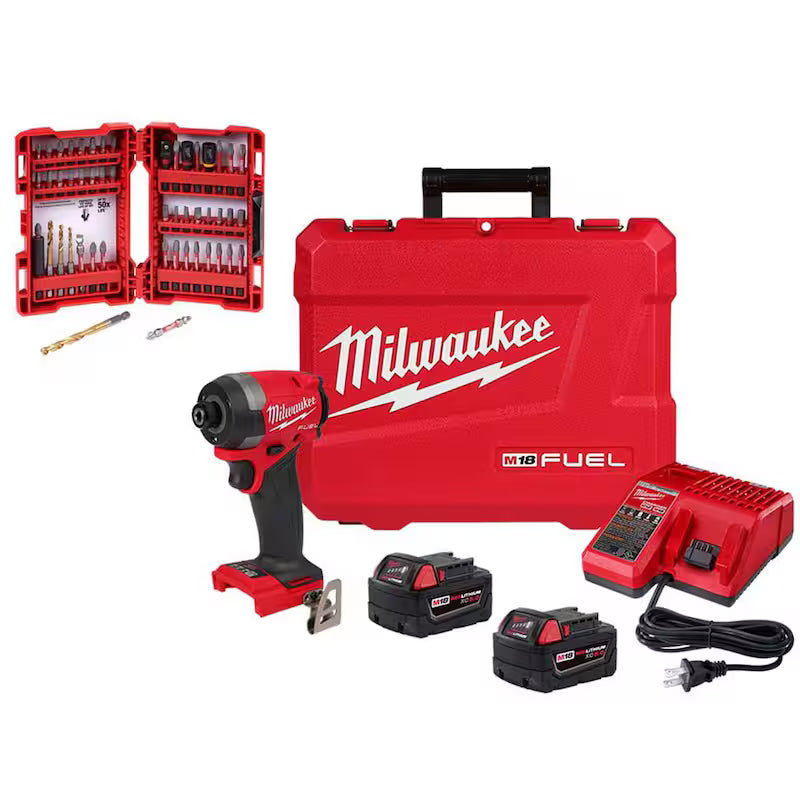18-Volt Lithium-Ion Brushless Cordless Impact Driver Kit with 50-Piece Screw Driver Bit Set R582175