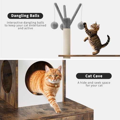 Oak Brown Cat Tree with Litter Box Enclosure Q55076