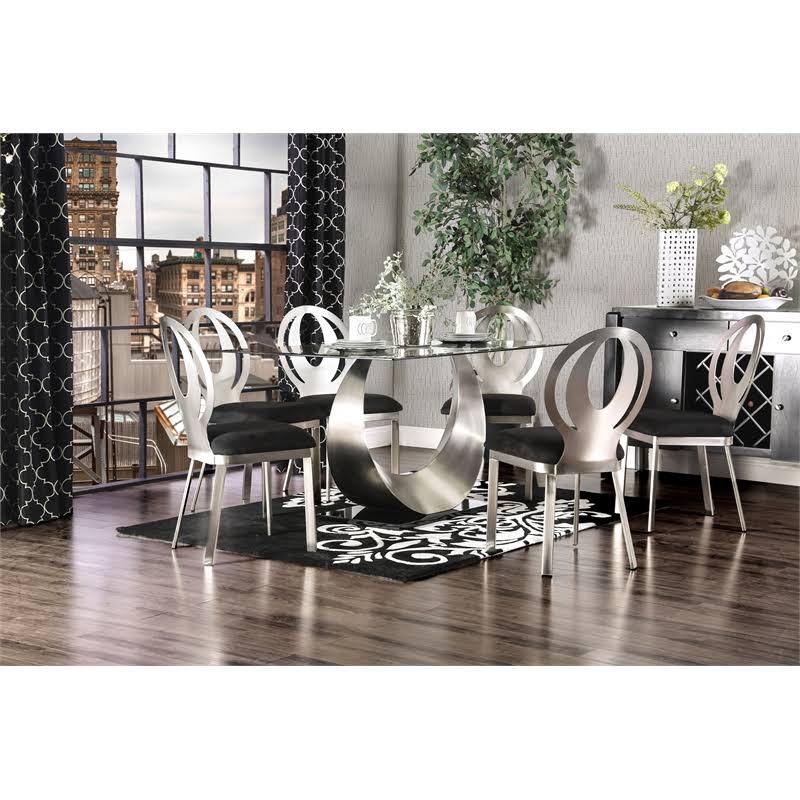 Silver Metal Dining Chair Set of 2 Z694