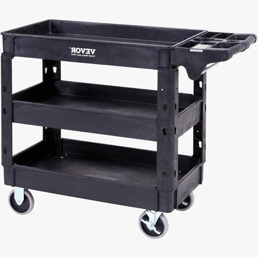 Black 3 Shelf Heavy Duty Utility Cart with Swivel Wheels O189