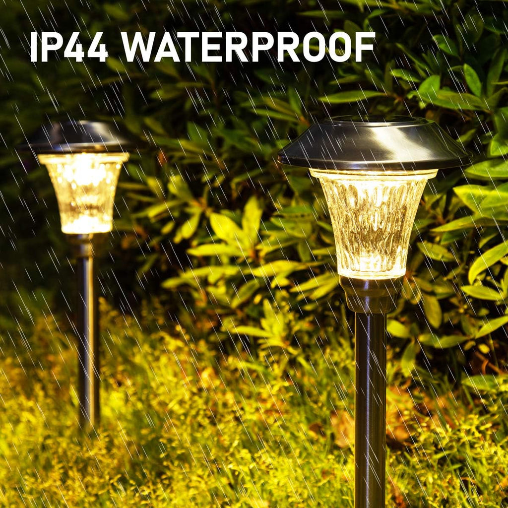 8 Pack Warm White Waterproof Glass Stainless Steel Solar Pathway Lights C775