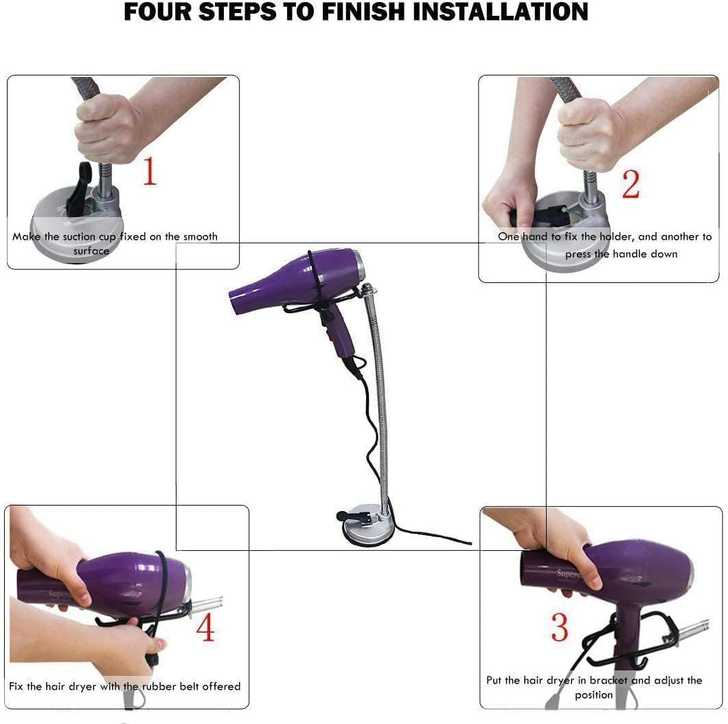 Stainless Steel 360 Degree Rotating Hair Dryer Holder Stand with Suction Cup I525133