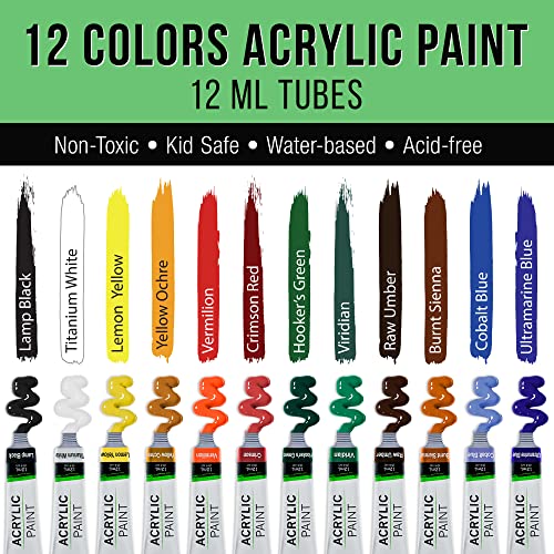 21-Piece Acrylic Painting Set with Wooden Easel, 12 Paint Colors, Canvas, 6 Brushes, Palette E2024