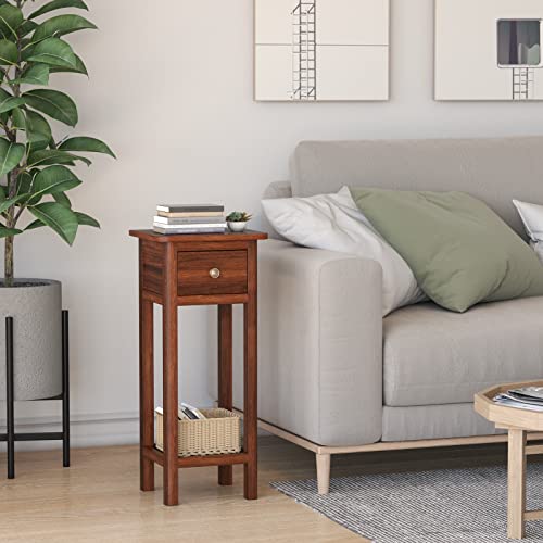 White Narrow End Table with Drawer & Shelf K241