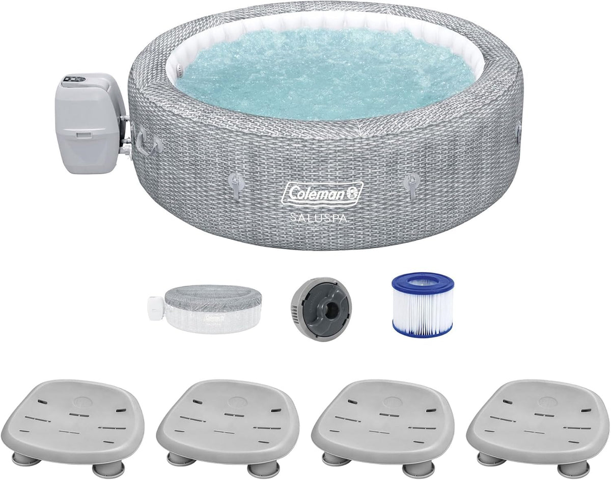 Gray Inflatable Round Hot Tub with Cover & 4 Non-Slip Pool Spa Seat X587