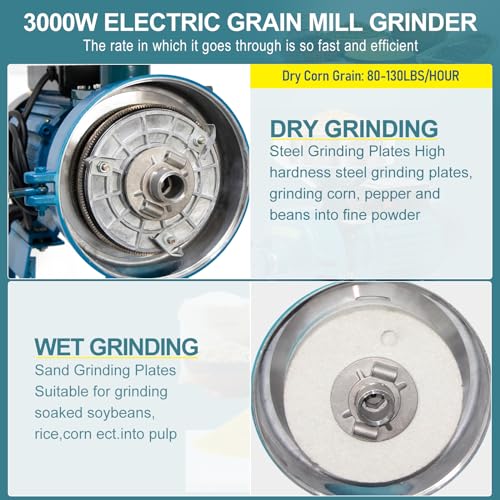 Electric Grain Mill Grinder, 3000W 110V Commercial Grain Grinder Machine with Funnel M8030