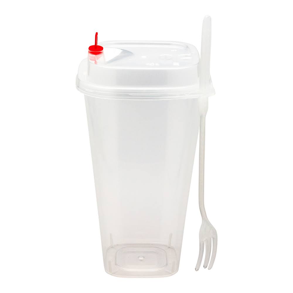 24 oz Clear Plastic Salad to Go Cup with Clear Lid and Fork S820595