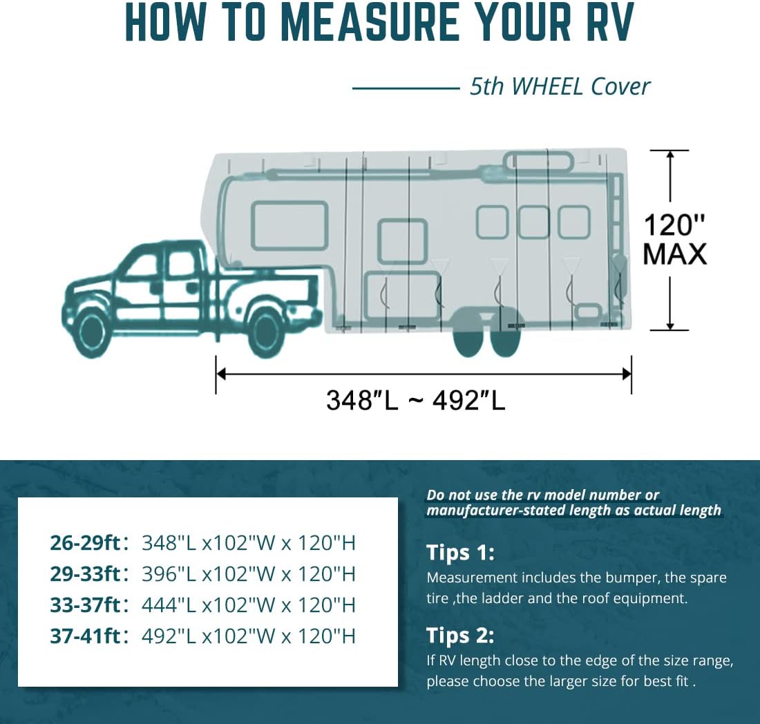 5 Layers RV Cover Fits 26'-29' Motorhome with Tire Covers E28707