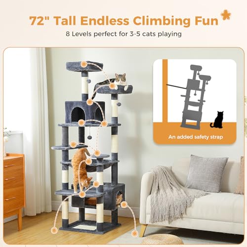 53.5 Inches Pink Cat Tree with Hammocks and Scratching Posts Z2066