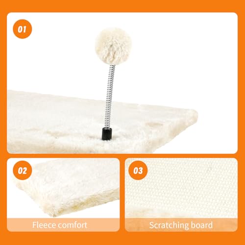 7 Pcs Beige Wood Cat Climber Set with Shelves, Perches, Bridge, Hammock, Scratching Board K140