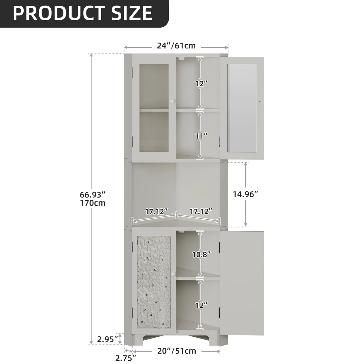 White 4 Door Tall Corner Storage Cabinet E400764