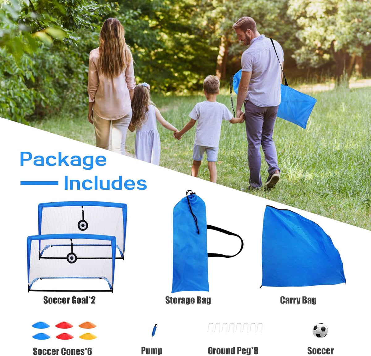 4'x3' Portable Pop Up Soccer Goals with Carry Bag, 2 Pack X783