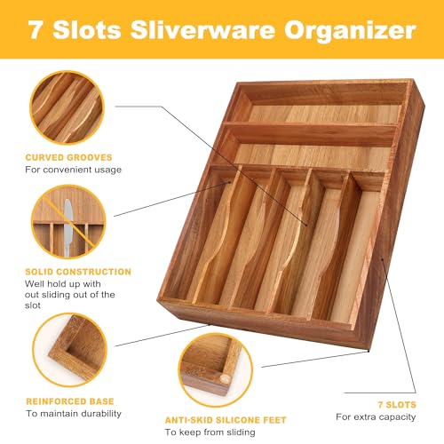 7 Slots Acacia Silverware Organizer R349336