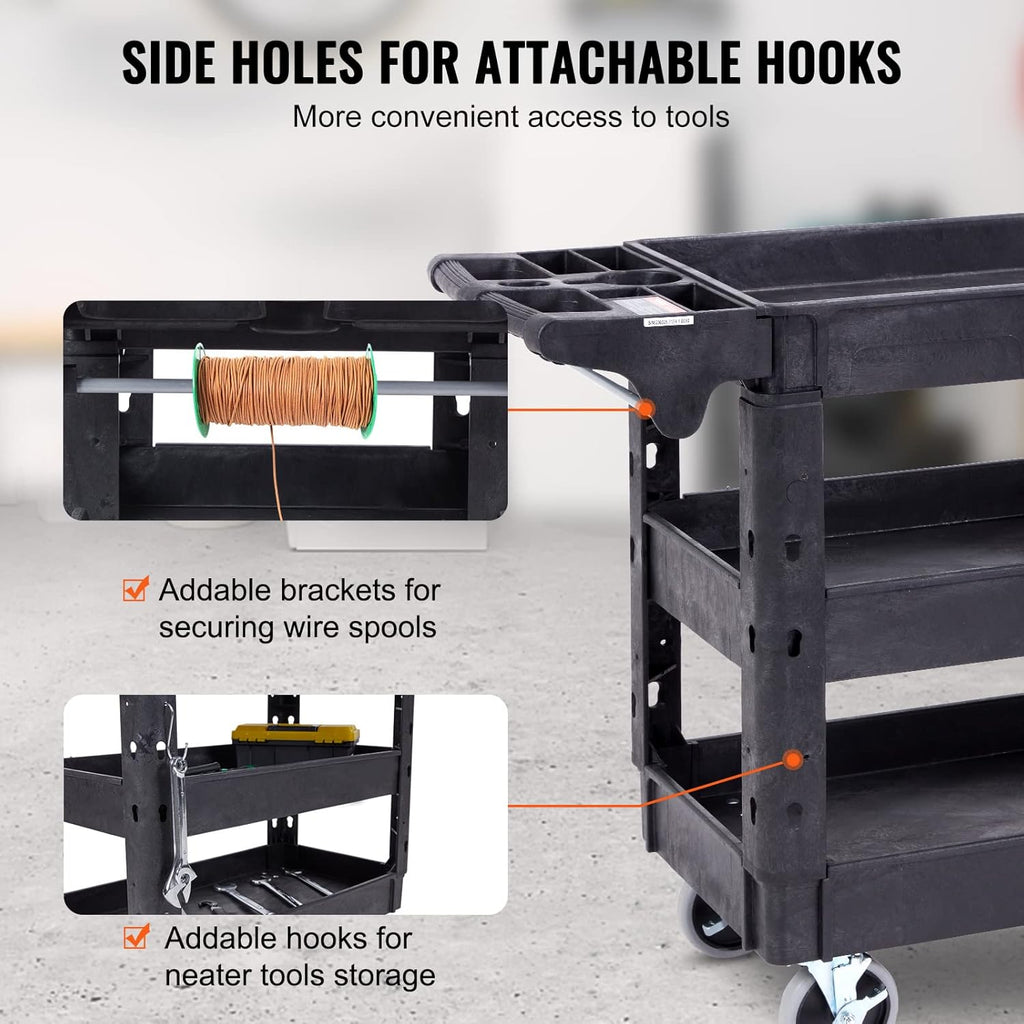 Black 3 Shelf Heavy Duty Utility Cart with Swivel Wheels O189