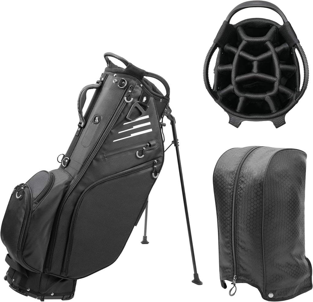 Black 14 Way Full-Length Dividers Lightweight Waterproof Golf Bag with Stand G86933