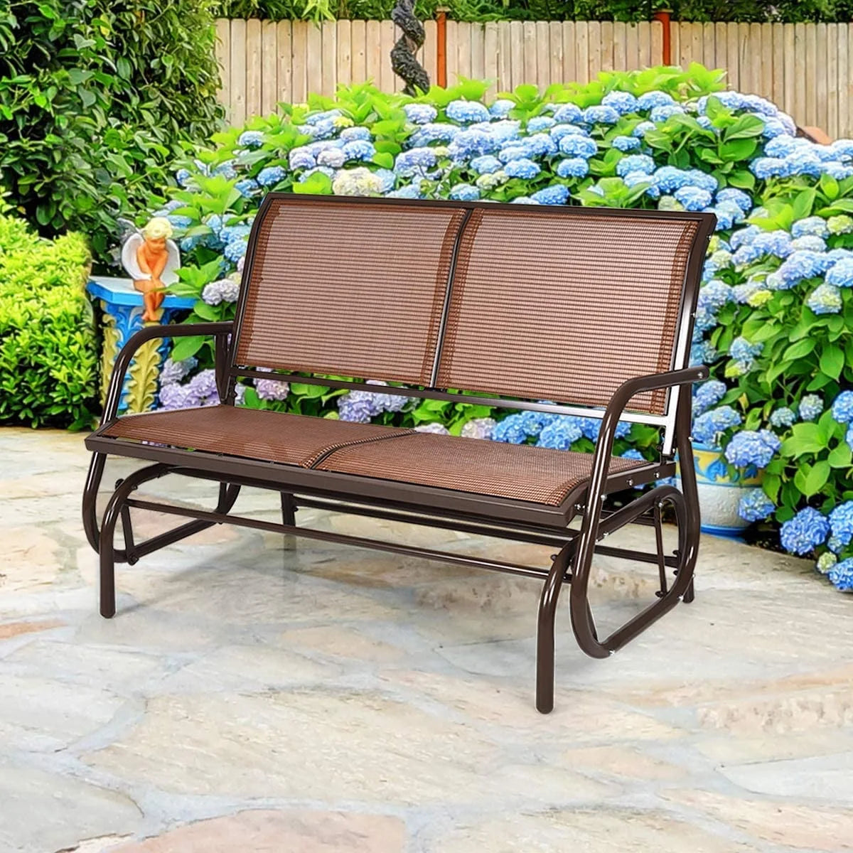 Brown Steel 48 Inch 2 Person Swing Glider Chair Y218412