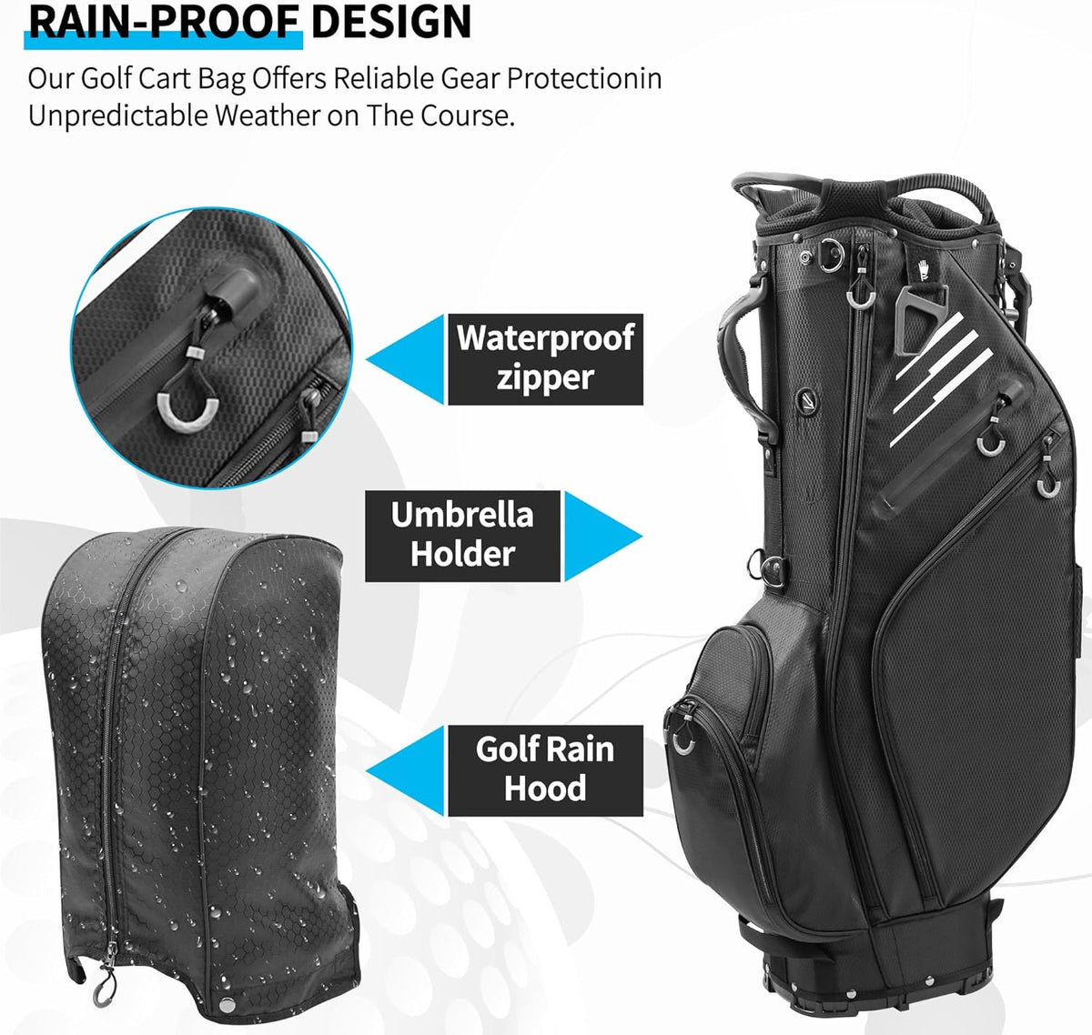 Black 14 Way Full-Length Dividers Lightweight Waterproof Golf Bag with Stand G86933